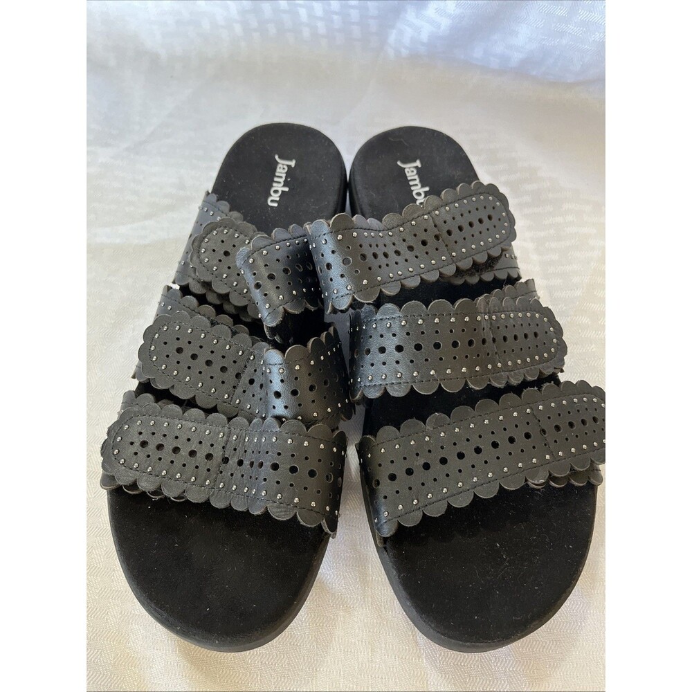 Jambu Odysseus Black Leather Sandals Womens 9.5 NWOT Adjustable Straps Slip On - Picture 2 of 8